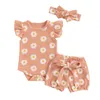 Set di abbigliamento Princess Floral bambine outfit estivi per la manica graziosa per manica per manica per manica cannoni cortometrali davanti a 3 pcs set abiti nati