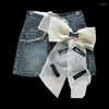 Gonne donna sexy big bow short jean skirt for women 2024 Summer streetwear High Waist Anti-Exposure A- Line Hip Wrap Denim
