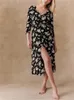 Платья для вечеринок цена за очистки женщины с разрезой v-образным вырезом чернокожий одиночный печатный летний женский платье с цветочным принтом