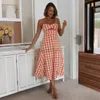 Basic Casual Dresses Designer Dress Spring/Summer Women's Checkered suspender backless dress