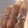 Klusterringar 2024 Cross Love Crystal Butterfly Ring Set med 5 st Creative Retro Women's Joint Finger Jewely Everything