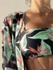 Tropikal allover baskı bayan eşleşen set mayo seksi 4 adet mayo bikini setshortsblusas kapak plaj kıyafeti tankinis 240426