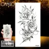 Tatuagem Transferência de Ommgo Hot 3D Black Henna Flor Rosa Tatuagem temporária para meninas Mulheres Tattoo Adesivo Folha de tatuagens personalizadas Atacado Tatoos Kit de arte corporal 240426