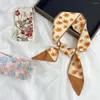 Scarves 3pcs/set Shiny Silk Long Ribbon Hair Bands Print Women Girls Bow Knot Scraf Holder Ties Accessories