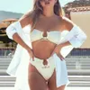 Swimwear pour femmes Bikini noir solide sexy 2024 Nouvelles femmes au large de l'épaule High Cut Push Up Rassisse de maillots de bain brésiliens rembourrés du maillot de bain brésilien