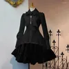 Robes décontractées 2024 Summer Elegant Party Black Gothic Women Lolita Big Size Coll Collier plissé lacet up goth vintage blanc chic Jurken