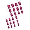 False Nails 24 Pcs Glossy Medium Square Press On Rose Red Solid Color Fake Artificial Finger Manicure Reusable