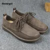 Casual Shoes Spring Retro Lace-Up Men's Leather Soft-Sided Thick-Soled Board Round-Toed Breathable Loafers