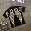 Instagram T-shirt Summer New Trendy Brand Hot Diamond Wings Letter Short Round Neck Black Slim Fit Large Men's Half Sleeved