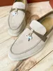 10a toppkvalitet LP -skor Summer Walk Charms Parstil Utsmyckad Suede Designer Loafers Moccasins äkta läder Casual Flats