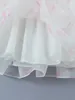 Party Dresses 2024 Sweet Princess White Tie Dye Red Lips Print Organza Ball Gown Dress Women Square Collar Puff Sleeve Swing Mini Robe Fairy