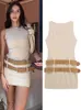 Fashion O-neck Sleeveless Short Dress Womens Solid Y2K Bodycon Mini Dresses With Belts Female Summer Street Slim Party 240425