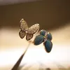 Designer Charm High Version Van Double Butterfly Ring Womens Turquoise Set Diamond Open French Asymmetric Best Friend Par