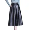 تنورات Midi Leather Skirt Woman 2024 الخريف والشتاء الحقيقي متوسط ​​متوسط ​​الخصر البرجي من جلد الغنم A- خط Falda