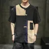 Herren lässige Hemden Chinesisches Hemd im chinesischen Stil Baumwolle Tang Anzug Hanfu Retro Farbblock Patchwork Kleidung Harajuku Top Männer Kleidung 5xl