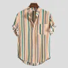 Summer New Ethnic Style Short Sleeved Shirt Striped Slim Fit Shirt Short Sleeved Shirt for Men