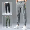 Mäns byxor Summer Mens Casual Sports Pants Polyester Korean Mens Ankle Tie Jogging Pants Breattable Solid Color Casual Pantsl2403