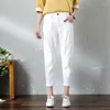 Jeans féminins à haute taille lâche décontractée minimaliste de style harajuku, version coréenne blanche harun pantalon de radis recadré