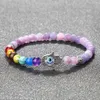 Beaded 6mm 7 Chakra Bead Armband Lucky Evil Eye Fatima Womens and Mens Natural Molten Rock Agate Prayer Smycken