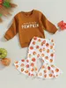 Set di abbigliamento Halloween per bambini abiti da ragazza set di zucca stampa e pantaloni outfit per lettere per lettere per ragazze neonati nati top