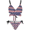 Women's Swimwear USA Flag Bikini Swimsuit American Stars And Stripes Women Sexy Modern Bikinis Set Push Up Pool Rave Deep V Bathing Suit