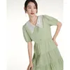 Sukienki imprezowe Toyouth damskie sukienki 2024 Summer puff rękawy grawerowane haft lapowy A-Shape plisowany projekt mody elegancka zielona spódnica
