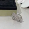 Бренд украшения оригинальная версия V-Gold Full Diamond Clover Кольцо Счастливая трава двойной цветок