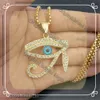 Egiziano l'occhio della collana a sospensione Horus per donne/uomini 14k Giallo Oro Gold Eye Collana ghiacciata Bling Hip Hop Hop Egypt Jewelry 521