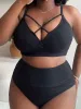 Definir tamanho grande de biquíni Sexy Mulheres de maiô 2023 New V Neck High Size Size Swimwear Summer Big Biquini Set Set Beach Bathing Suiting