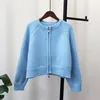 Women's Knits Ladies Autumn Winter Short Knitted Cardigan For Women Vintage Retro Japanese High-end Korean White Blue Zipper Sweater Knit