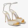 J-lady sukienka pompa sandały sandały sandały z kryształowym ozdobą kostki letni przyjęcie weselne wysokie obcasy otwarte palce seksowne buty z fabryką pudełka