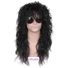 Cabelo masculino Longo Curly 80s Punk Heavy Metal Wig Halloween Tampa cheia
