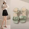 Casual Shoes Soft Leather Women's Summer Thick Middle Heel Fairy Style 2024 Roman Sandals