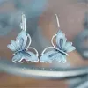 Hölzer Ohrringe kreative blaue Schmetterling leuchtende silberne Farbohr Haken Nachtclub Frauenschmuck