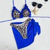 Dames badmode bikini set sexy luipaard print halter 3 -delige vrouwen gegolfde trim driehoek zwempak met dekmantel badpak strandkleding