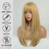 Synthetische pruiken blond lange rechte haarpruik dames met pony hittebestendige synthetische Halloween rollenspel dagelijkse natuurlijke Q240427