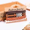 Kralen 1 set van 3/4 lederen armbanden Mens Multi-Layer Bead Dames Home Pulseira Punk Casual sieraden Accessoires