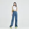 Frauenhose im Frühjahr 2024 Jeans mit gerader Bein Retro weitbein lose und hohe, einfache Hochverkleidung.