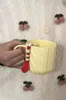 Becher Keramik Becher Kaffeetasse Pullover Linie gestreifter Löffel Weihnachtsstil mit Griff Tee Set Cartoon Holiday Gift