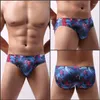 Underpants Sexy Low-waist Men's Underwear Briefs Printing U-convex Design Mesh Breathable Moisture Wicking Bikini Beach Pants