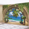 Tapissries Seaside Coconut Tree Landscape Tapestry Nature Sea Art Ocean Beach 3D Print Wall Hanging Home Living Room Bakgrund Tygdekor