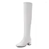 Boots klassische Oberschenkel High Frauen Herbst Winter Square Middle Heel über dem Knie Balck White Schuhe Frau Plus Größe 45 WSH3699