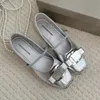 5 Style Womens Shoes Silver Ballet Flats Square Toe Slipper Double Mary Janes Shoes Elastic Band Boat Shoes Zapatos Mujer 1810n 240423