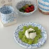 Retro Emalia Splash-Ink Strewa stolika Koreańska Styl śniadaniowy chleb jogurt miski miski kubek i zestaw spodków