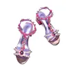 2024 Kvinnor äkta läder pärla med chunky klackar sandaler sommarnitar t-bundna toffel slip-på bröllopsklänning gladiator skor spänne band mix färger party storlek 35-44