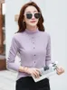 Kadın Tişörtleri 2024 Gömlek Kadınlar Kış Uzun Kollu Butleneck Düğmeleri Tişört Pamuk Pamuk Günlük Kadın Tshirt Moda Tees