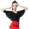 Stage Wear 2024 Adult Women International Ballroom Costume Modern Latin Dance Top Lady Sexy V-neck Mesh Sleeve Fabric Girls Dancewear