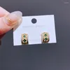 Boucles d'oreilles migga luxe verte zircone pavée géométrique or couleur rétro plaquée bijoux