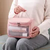 Nouveau sac cosmétique transparent sac de toilette givré Pu Flip Bath Bath PVC Sac de rangement portable translucide pour femmes