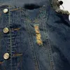 Herrjackor hiphop ärmlös denimjacka mens öppen front enstaka bröst lapel jacka blå svart denim topl2404